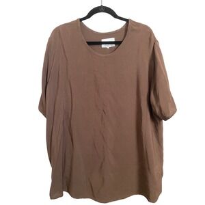 FLAX by Jeanne Engelhart Brown Textured Tunic Top Large Short Sleeve Relaxed Fit